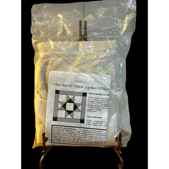 Vtg "Ohio Star" 16” Pillow Kit Precut Fabric & Directions Red, White & Blue - Picture 1 of 4